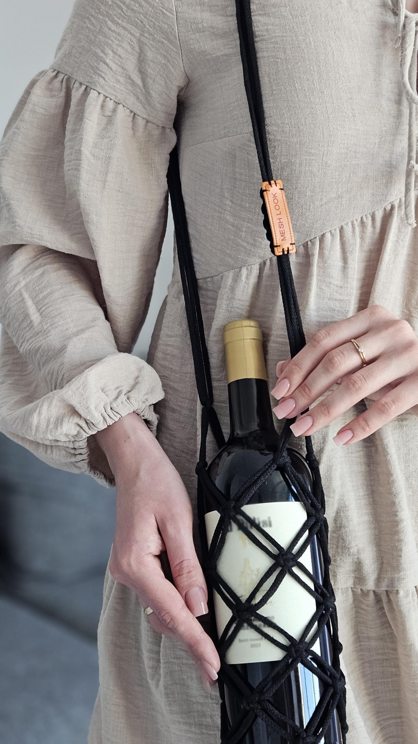 String bag for wine/water/thermos (black)