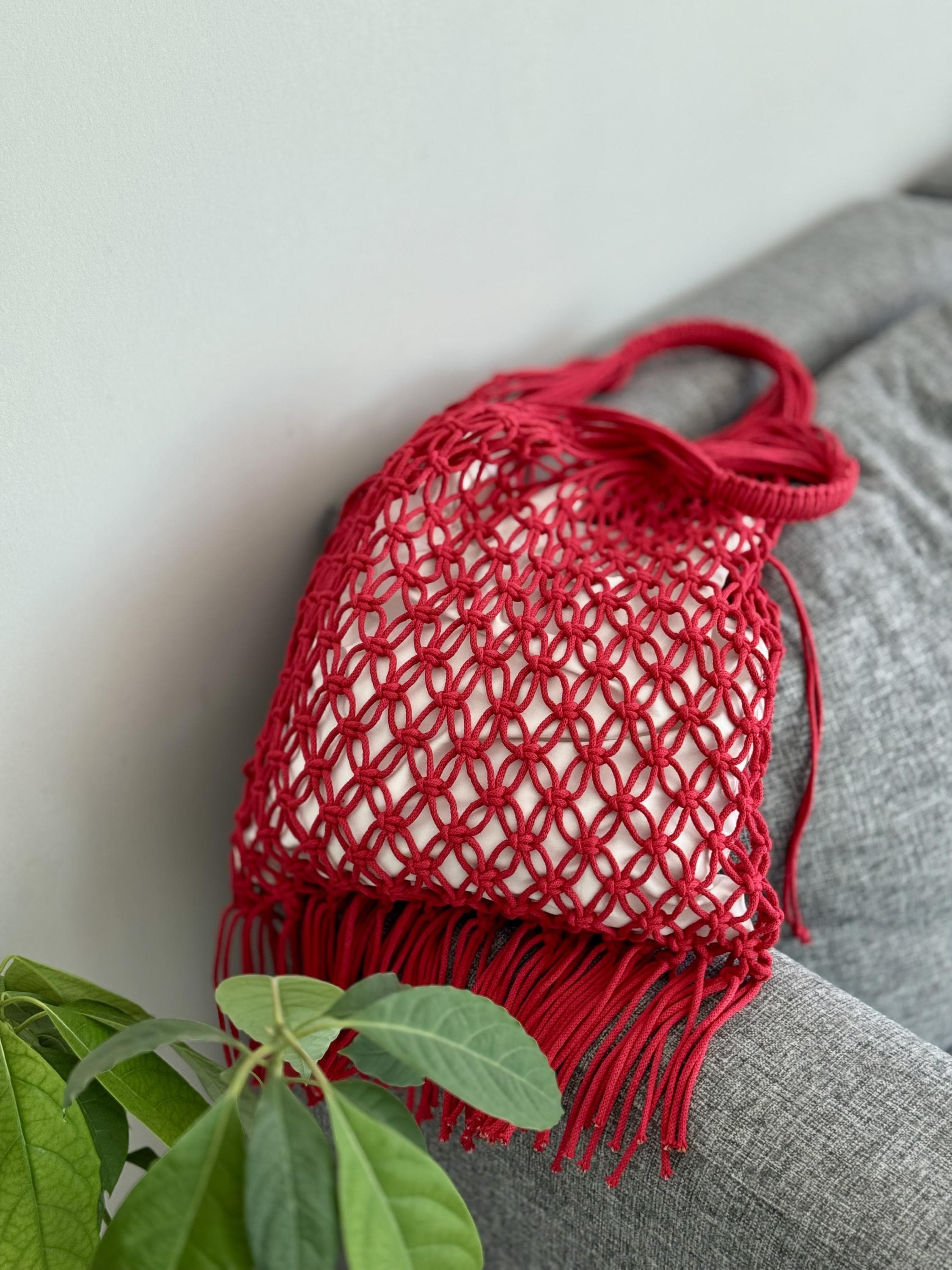 Macrame tote bag (red)